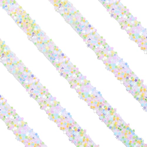 SOFPLATE 5.5 Yards Selbstklebendes Paillettenband Strassbandbesatz Mit Spule 1.2cm Gelbes Harz Funkelnder Bling Stern Runder Streifen Zubehör Für DIY Nähen Stoff Kleidung Gürtel Kostüm Kleid Basteln von SOFPLATE