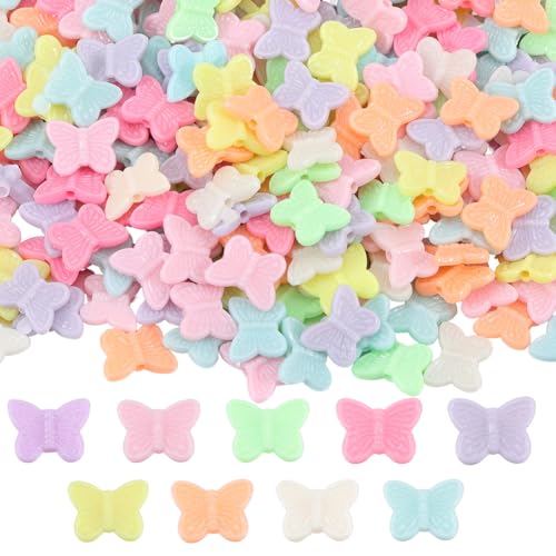 SOFPLATE 500 Stück Bunte Schmetterlingsperlen Tier Acrylperlen Undurchsichtige Federflügel Insekt Kleines Pony Lose Abstandshalter Charms Zubehör Für Die Schmuckherstellung Halsketten Armbänder Ohrrin von SOFPLATE