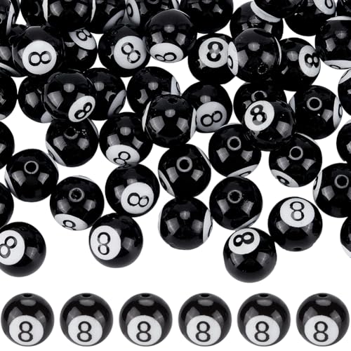 SOFPLATE 60 Stück Schwarze Kugelperlen Pool Perlen 16mm Zahl 8 Wörter Groß Rund Acryl Sport Lose Kaugummi Tisch Pool Ballperlen Für Die Schmuckherstellung Armbänder Halsketten Ohrringe Schlüsselanhän von SOFPLATE