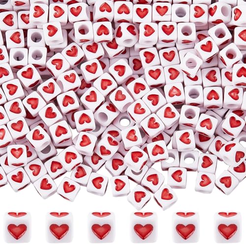 SOFPLATE 600 Stück Herz Würfelperlen Quadratische Acrylperle 7x7mm Weiß Rot Liebesherz 4mm Großes Loch Kunststoff Ponyperlen Für Die Herstellung von Armbändern Halsketten Schlüsselanhänger Valentins SOFPLATE 600 Stück Herz Würfelperlen Quadratische Acrylperle 7x7mm Weiß Rot Liebesherz 4mm Großes Loch Kunststoff Ponyperlen Für Die Herstellung von Armbändern Halsketten Schlüsselanhänger Valentins von SOFPLATE