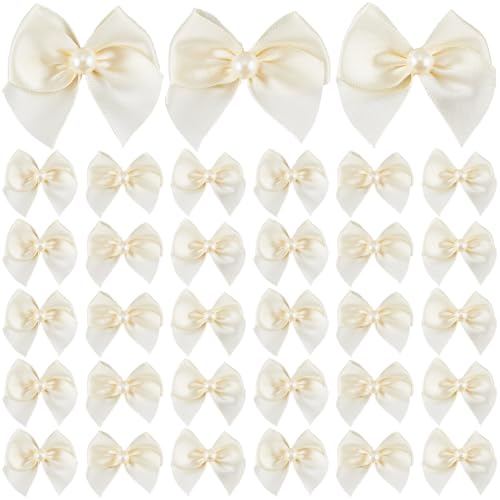 SOFPLATE 72 Stück Beige Schleife Kokette Schleifen Dekor Mini Perlen Aus Polyester Und Kunststoff Elegante Hochzeits/Feriendekoration Schleifen Blumenapplikationen Zum Nähen Für Flaschen Haare Scrapb von SOFPLATE