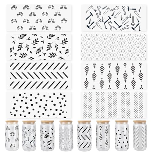 SOFPLATE 8 Blatt 8 Stile Glasbecher Aufkleber Abziehbilder UV DTF Flaschenverpackung Transfer Schwarz Weiße Linie Blatt Kunststoff Wasserdicht Personalisierte Dekorative Etiketten Für 16 Oz Glas Wasse SOFPLATE 8 Blatt 8 Stile Glasbecher Aufkleber Abziehbilder UV DTF Flaschenverpackung Transfer Schwarz Weiße Linie Blatt Kunststoff Wasserdicht Personalisierte Dekorative Etiketten Für 16 Oz Glas Wasse von SOFPLATE