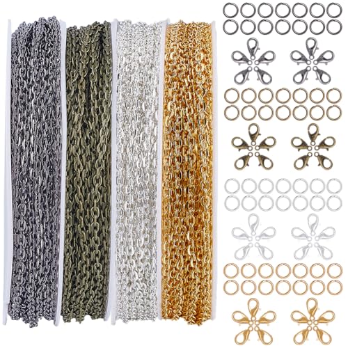 SOFPLATE 91.7 Fuß/28 m Langes Kabelgliederketten Set Zur Schmuckherstellung Ketten Mit 240 Biegeringen Und 60 Karabinerverschlüssen Eisen 3 x 2mm Rolle Metallverbinder Ketten Sets Zur Schmuckherstellu von SOFPLATE