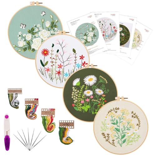 SOFPLATE Blumenstickerei-Set, Blumen-Stickmuster, Frühlingsblumen, Pflanze, bunt, mit Stoffreifen, Fäden, Nadeln, Nähtechniken, geprägtes Kreuzstich-Set für Erwachsene, Anfänger, Basteln, 4 Sets SOFPLATE Blumenstickerei-Set, Blumen-Stickmuster, Frühlingsblumen, Pflanze, bunt, mit Stoffreifen, Fäden, Nadeln, Nähtechniken, geprägtes Kreuzstich-Set für Erwachsene, Anfänger, Basteln, 4 Sets von SOFPLATE