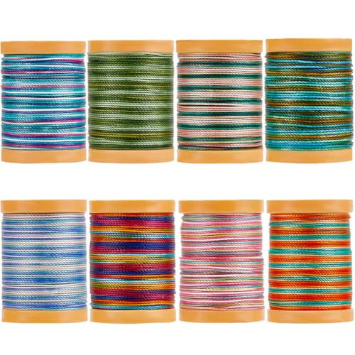SOFPLATE Makramee-Garn, 640 m, 0,5 mm, 8 Rollen, farbige Perlenschnur, gewachst, rund, Polyester, buntes Gewebe, segmentiertes Färben, für Schmuckherstellung, Armbänder, Perlen, Nähen, Basteln von SOFPLATE