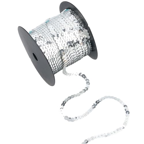 SOFPLATE Paillettenband, 91,4 m, 6 mm, silberfarben, PVC-Kunststoff, glänzend, Glitzer, Spangle, Pailletten, Zierband für DIY, Handwerk, Party, Nähen, Kleid, Kostüm, Verzierung, Stirnband von SOFPLATE