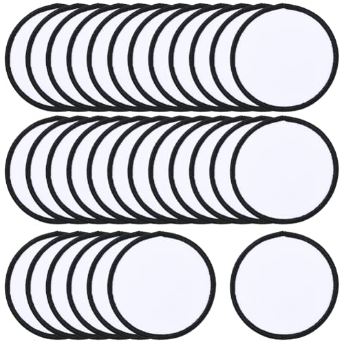 SOFPLATE Runde Sublimations-Patches, blanko, weißer Sublimationsaufnäher, schwarzer Rand, Stoff, zum Aufnähen, computergesteuerte Stickapplikationen, Zubehör für selbstgemachte Kostüme, Hüte, Kleidung von SOFPLATE