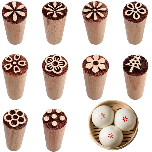 10 Stück Holzstempel,Tonstempel,Stempel Für Ton Und Keramik,Stempel Set,Ton Stempel,Motivstempel, Holzstempel Handgeschnitzte,Für Diy Ton Keramik Für Teig Gebäck Ton Kekse Modellieren(5x1.5cm) von SOGHO