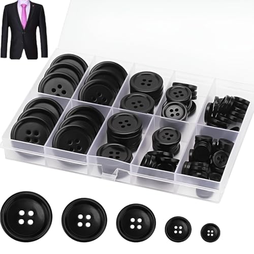 100 Stück Knöpfe,Knopf,Knöpfe Schwarz,4 Loch Zum Annähen,Für Kleider Nähen Diy Handwerk Scrapbooking Und Dekorieren(10mm/12.5mm/15mm/20mm/25mm) von SOGHO