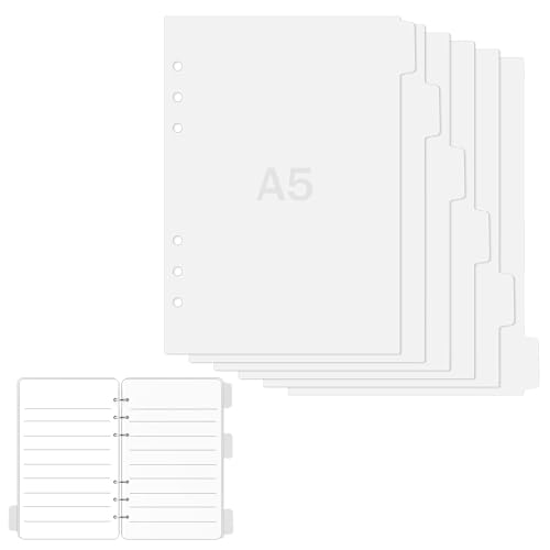 6 Pcs Register A5,Trennblätter A5,Ordner Trennblätter,A5 Trennblätter,Weiß Ordner Trennblätter A5,A5-Ordner-Trennblätter,Kunststoff Ordner Register A5 Index ​Teiler Für Ringbuch,Notizbuch,Planer von SOGHO