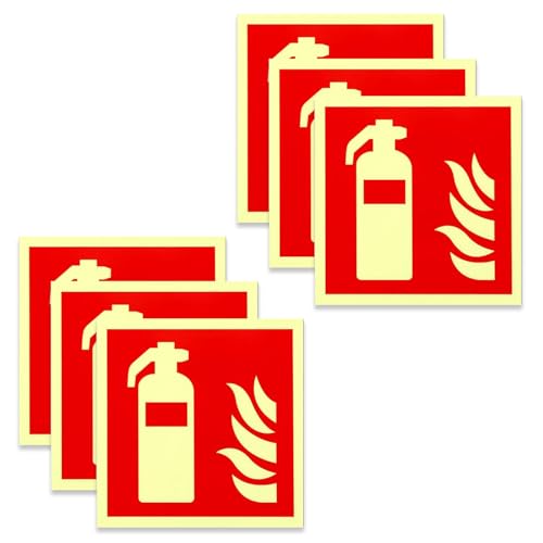 6 Stück Schild Feuerlöscher,Brandschutzschild Feuerlöscher Aufkleber Sicherheitsmarkierung,15 X 15 Cm Pvc Nachleuchtend Selbstklebende, Brandschutzzeichen Nach ISO für Haus Büro Baustelle und Auto von SOGHO