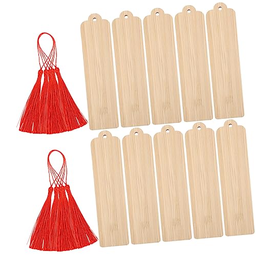 SOIMISS 10 Sätze Diy Holz Lesezeichen Blanko Bemalen Gravieren Basteln für Party Dekoration Schüler Buchliebhaber Roter Quasten für Gestaltung von SOIMISS