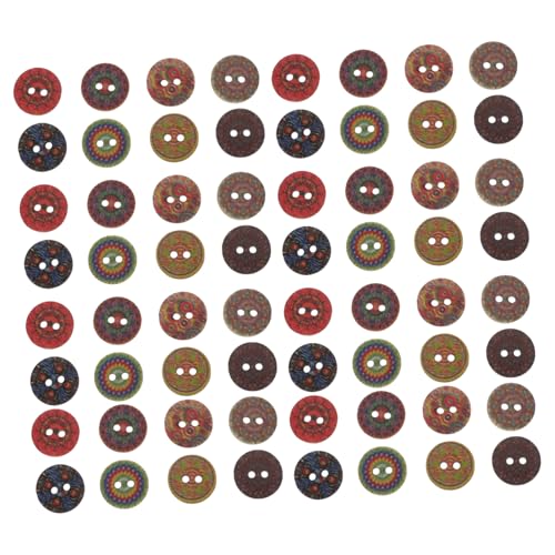 SOIMISS 100 Stück Retro Holzknöpfe Runde Bunte Bastelknöpfe für Diy Nähprojekte Dekoration und Handarbeit Fadebeständige Designs Leicht zu Nähen Langlebige Holzqualität von SOIMISS