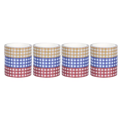 SOIMISS 12 Rollen Vintage Karomuster Washi Tape in Rot Blau Gel Papier Klebeband DIY Dekoration Journal Sticker für Tagebuch Scrapbooking und Geschenkverpackung Handreißbar und Vielseitig von SOIMISS