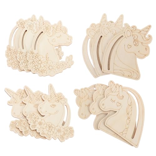 SOIMISS 12 Stück DIY Einhorn Holzschnittleisten für Bastelarbeiten Unlackierte Holzscheiben für Kreative Projekte zum Malen und Dekorieren von SOIMISS