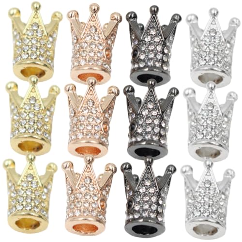 SOIMISS 12 Stück Teiliges Kronen Perlen mit Zirkonia Strass Vielseitige Schmuck Bastelperlen für Armband Halskette DIY Mikropavé Krone Deko in Gold Silber Roségold und Schwarz von SOIMISS