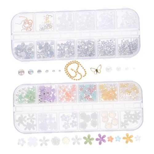 SOIMISS 2 Boxen Nagelkunst Nail Charms Boxen mit Perlen Schmetterlingen Ab Strasssteine für Frauen Mädchen Nail Decorations DIY Nageldesign für Hochzeit Geburtstag Weihnachten von SOIMISS