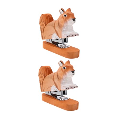 SOIMISS 2 Stück Mini-holzhefter in Eichhörnchen-design Kompakter Handlicher Bürohefter für Lehrer und Kreativer Tragbarer Desktop-tacker mit Künstlerischem Tiermotiv für Kleine Papiere von SOIMISS