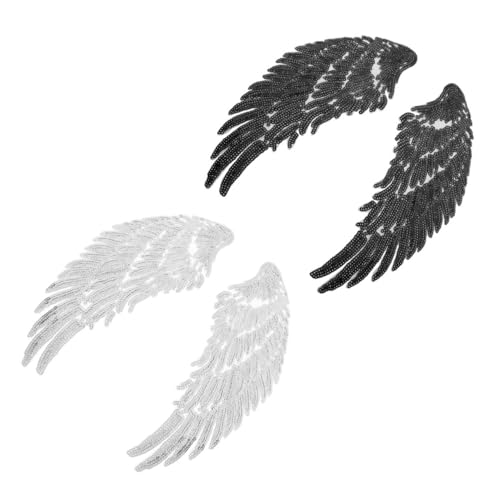 SOIMISS 2 Stück Pailletten Flügel Aufnäher Schwarz Silber Beständige DIY Kleidung Applikation zum Aufnähen und Reparieren von Textilien Lebendige Engelsflügel Stoffpatches für von SOIMISS