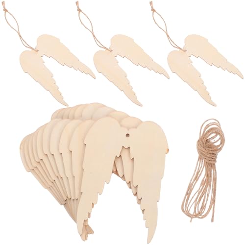 SOIMISS 20 Stück Unlackierte Holzengel Flügel Anhänger mit Loch DIY Holzflügel Bastelstücke für Weihnachtsdeko Geburtstags Hochzeitsfeiern zum Bemalen und Aufhängen von SOIMISS