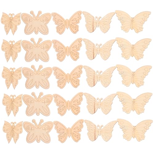 SOIMISS 25 Stück Holzschmetterlinge Unbemalt Diy Holzscheiben für Bastelarbeiten Dekorative Schmetterlings Ausschnitte für Zuhause und Feste von SOIMISS