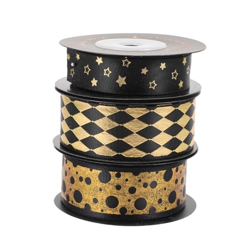 SOIMISS 3 Rollen Geschenkband Schwarz gold Geschenkverpackung Geschenkband für Blumensträuße DIY Haaraccessoires Partydekoration von SOIMISS