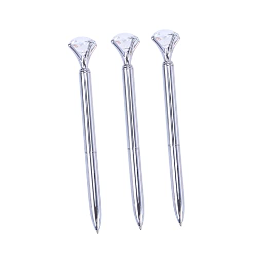 SOIMISS 3 Stück Kugelschreiber mit Großem Diamant Metall Ballpoint Stifte für Schule und Bürobedarf Silber Schreibutensilien für Studenten und Mitarbeiter von SOIMISS