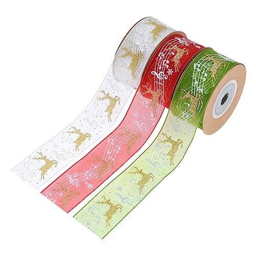 SOIMISS 3 Stück Teiliges Weihnachtsband mit Noten und Hirschmotiven pro Rolle Dekorative Geschenkband für Verpackung DIY Basteln Partydekoration Weiß Rot und Grün von SOIMISS
