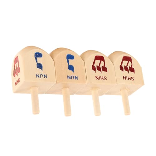 SOIMISS 4 STÜCKE Teiliges Holz Dreidel mit Bunten Chanukka Buchstaben Kindersicheres Hanukkah Kreiselspiel für Feinmotorik und Soziale Interaktion Handliche Dekorative Dreidels für von SOIMISS