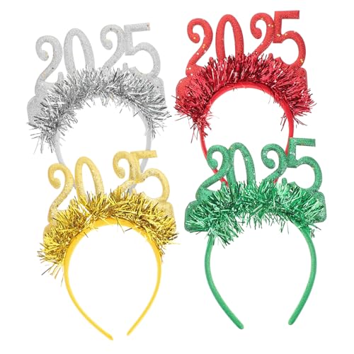 SOIMISS 4 Stück Party-neujahrs-stirnband Partyzubehör Für Silvester 2025 Frohes Neues Jahr Dekoration Weihnachten Krone Stirnband Für Das Neue Jahr 2025 Silvester Partyhüte Bunt Gold Stoff von SOIMISS