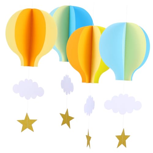 SOIMISS 4 Stück Teiliges Papier Heißluftballon Dekorationen mit Wolken und Sternen Hängende Girlanden für Hochzeiten Shower Geburtstage und Festliche Raumgestaltung von SOIMISS