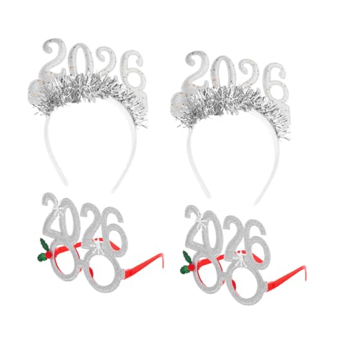 SOIMISS 4 Stücke Silbrige Neujahrs Party Haarreifen und Glitzer Brillen für Festliche Weihnachts und Silvesterfeiern für Erwachsene Schnelle Outfit Aufwertung von SOIMISS