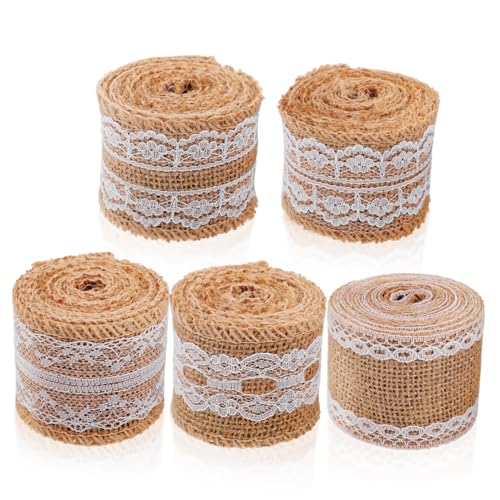 SOIMISS 5 Rollen Juteband mit Spitze Dekoratives Sackleinen Geschenkband Natürliche Jute Schleifenbänder für Weihnachten Basteln und Geschenkverpackung SOIMISS 5 Rollen Juteband mit Spitze Dekoratives Sackleinen Geschenkband Natürliche Jute Schleifenbänder für Weihnachten Basteln und Geschenkverpackung von SOIMISS