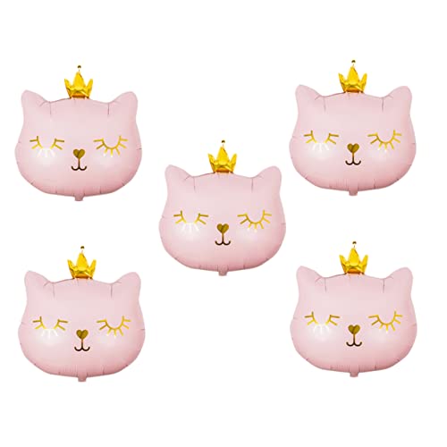 SOIMISS 5 Stück Kronkatze Ballon Partydekorationen Katzen Geburtstagsfeier Dekorationen tierische Folienballons Krone hochzeitsdeko Katzen-Partyballon Luftballons Tiere Aluminiumfolie Rosa von SOIMISS