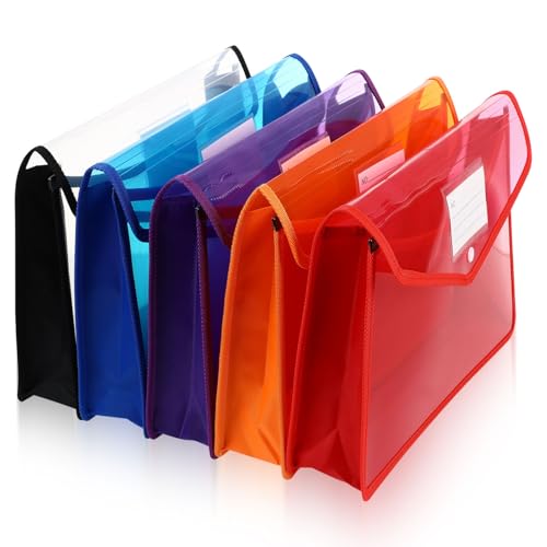 SOIMISS 5 Stück Teiliges Kunststoff Ordner mit Druckknopfverschluss Transparente Dokumententaschen mit Etikettentasche für Einfache Organisation und Sicheren Transport Rot Blau Orange von SOIMISS