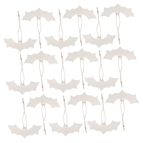 SOIMISS 50 Stück Halloween Holzanhänger Fledermaus zum Bemalen Natürliche Holz Dekoanhänger Diy Bastelset für Halloween Party Nachhaltige Wiederverwendbare Holzfiguren mit Aufhängung Beige von SOIMISS