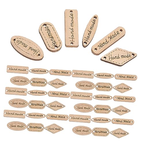 SOIMISS 50 Stück Holzknöpfe mit Löchern Handmade Tags Retro Etiketten DIY Bastelknöpfe für Nähen Kleidungsetiketten Geschenkdekoration Handgefertigte Holzlabels Vielseitig Einsetzbar von SOIMISS