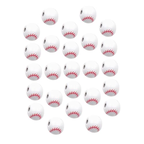 SOIMISS 50 Stück Runde Holzperlen mit Baseball DIY Schmuckperlen für Armbänder Halsketten Vielseitige Lose Holzperlen für Kreative Bastelprojekte und Schmuckherstellung von SOIMISS