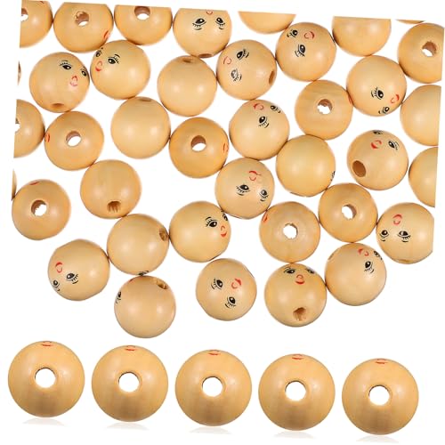 SOIMISS 50 Stück Teiliges Holzperlen mit Lachendem Gesicht Runde Natürliche Holzperlen für DIY Bastelarbeiten Schmuck Armbänder Halsketten Langlebige Bastelperlen für Kreative von SOIMISS