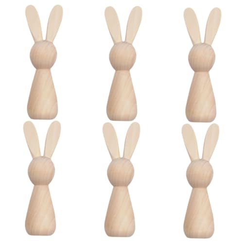 SOIMISS 6 Stück DIY Holzkaninchen Figuren zum Bemalen Unlackierte Osterdeko Holz für Kreative Bastelprojekte und Frühlingsdekorationen von SOIMISS