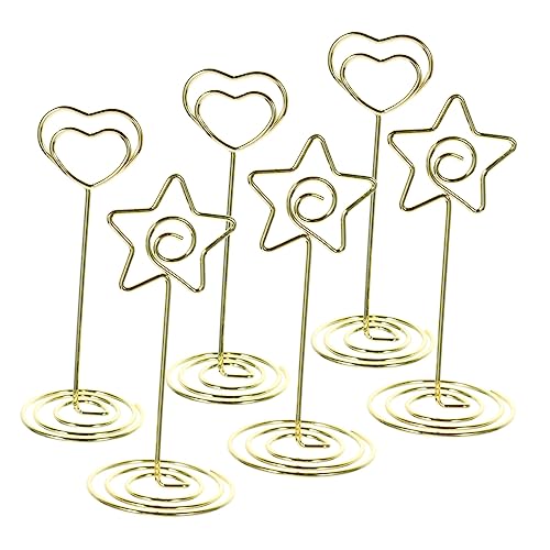 SOIMISS 6 Stück Liebes-Visitenkartenhalter Etiketten Gruß Tabellennummer steht Karteninhaber Tischkarten Hochzeit Tischclips Kartenhalter platzieren Desktop-Bildhalter Zinklegierung Golden von SOIMISS