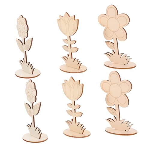 SOIMISS 6 Stück Teiliges Unbemalte Holzblumen zum Basteln DIY Holzornamente mit Glatter Oberfläche Kreative Holzhandwerk Deko für Party Hochzeit und Kinderhandwerk von SOIMISS