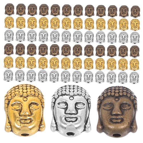 SOIMISS 60 Stück Buddha Kopf Spacer Perlen Doppelseitig Legierung Schmuckherstellung Großes Perlen Für Armband Schlüsselanhänger Diy Zubehör Silber Gold Bronze Mix von SOIMISS