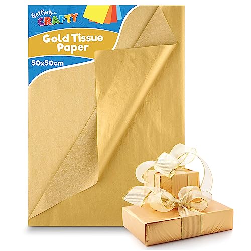 SOL Goldfarbenes Seidenpapier zum Verpacken von Geschenken, 50 x 50 cm Bögen, perfekt für Geschenke, Geschenktüten, Schachteln und Geschenkkörbe, glänzend, elegant, ideal zum Basteln und Hinzufügen von SOL