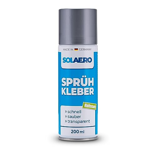 SOLAERO wasserfester Sprühkleber (200ml) | extra stark, fein vernebelnd, schnell haftend | Hobby & Handwerk | klebt Filz, Textil, Leder, Papier, Pappe, Holz, Makramee, uvm | Herstellung Deutschland von SOLAERO