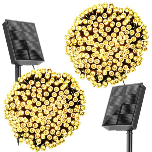 SOLARBABY Solar Weihnachtsbeleuchtung Außen,2 x20M 200 LED Solar Lichterkette Aussen Wasserfest,IP65 8 Modi Solar Lichterkette für Garten Outdoor Weihnachten Terrasse Weihnachtsbaum Deko(Warmweiß) von SOLARBABY