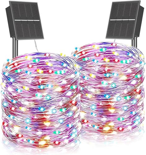 SOLARBABY Solar Lichterkette Aussen,2x22M Totale 400 LED Solarlichterkette Außen Wetterfest,8 Modi Bunt Kupferdraht Lichterkette Außen Solar Weihnachts Lichterkette für Garten Terrasse Dekoration von SOLARBABY