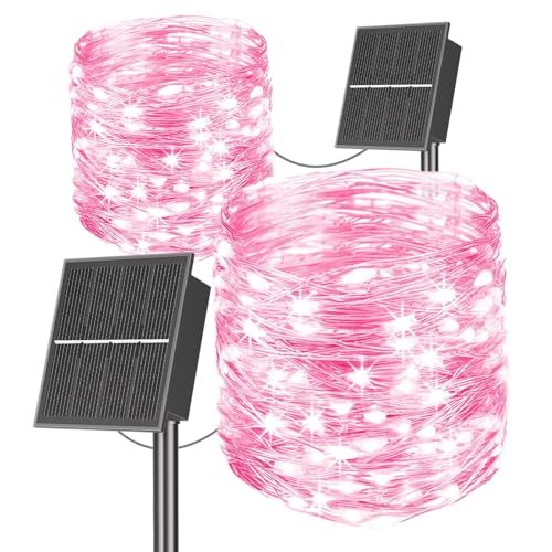 SOLARBABY Solar Lichterkette Aussen,2×20M 200 LED Solarlichterkette Außen Wetterfest, 8 Modi IP65 Wasserdicht Weihnachtsdeko Lichterkette, Weihnachtsbeleuchtung Außen für Balkon Garten Party Deko-Rosa von SOLARBABY