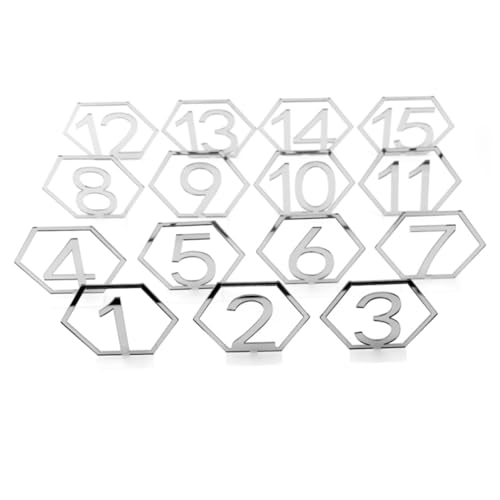 1 Satz Hexagon Tischnummern aus Hohle Tischnummern für Hochzeitsfeiern und Silber Wiederverwendbar für Stilvolle Dekorationen von SOLUSTRE