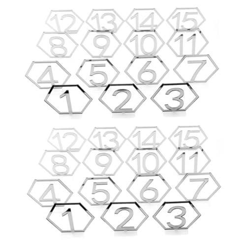 2 Sätze Hollow out Hexagonal Tischnummern für Hochzeiten Silber Tischnummer für Catering Events von SOLUSTRE